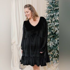 Smash + Tess Gina Velvet Mini Dress Silver/Grey Long Sleeve Dress Sz L